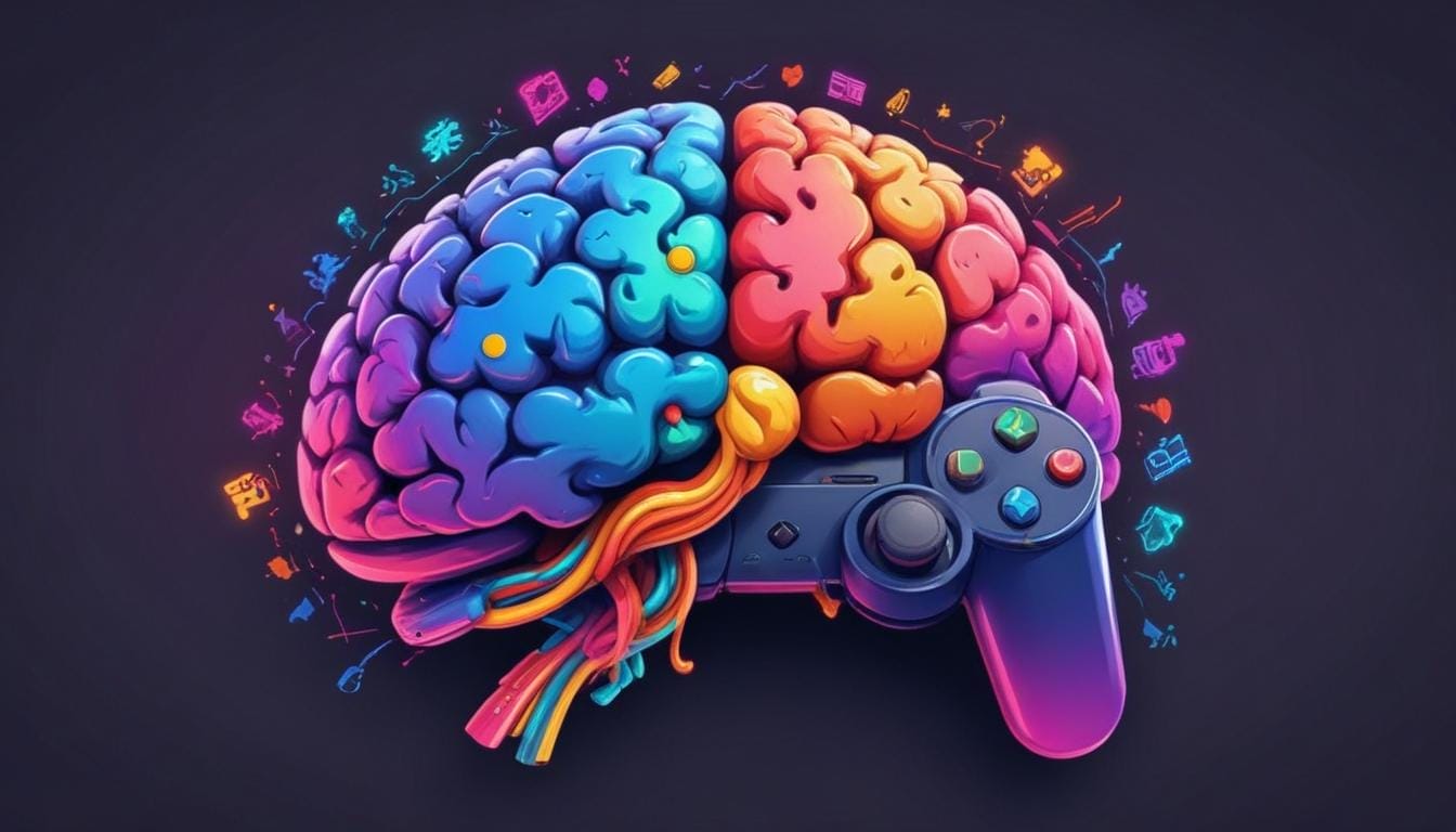 Player's Psychology - The impact of player psychology on game engagement -- A man sitting in the middle of a space with a brain in the background.