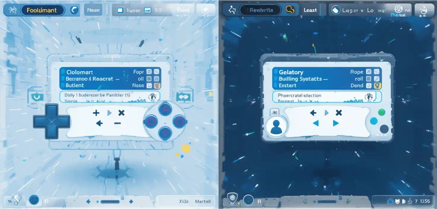 Game Design Principles: Image: Accessibility Design interface
Alt text: "Split-screen comparison of standard and accessible game interfaces showing adaptive design features"